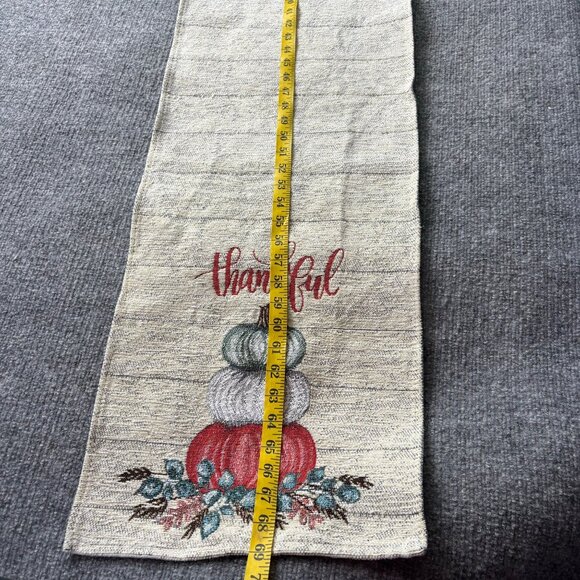 Thankful Fall Harvest Table‎ Runner Woven Tapestry Pumpkins Floral 69” Holidays - Picture 6 of 11